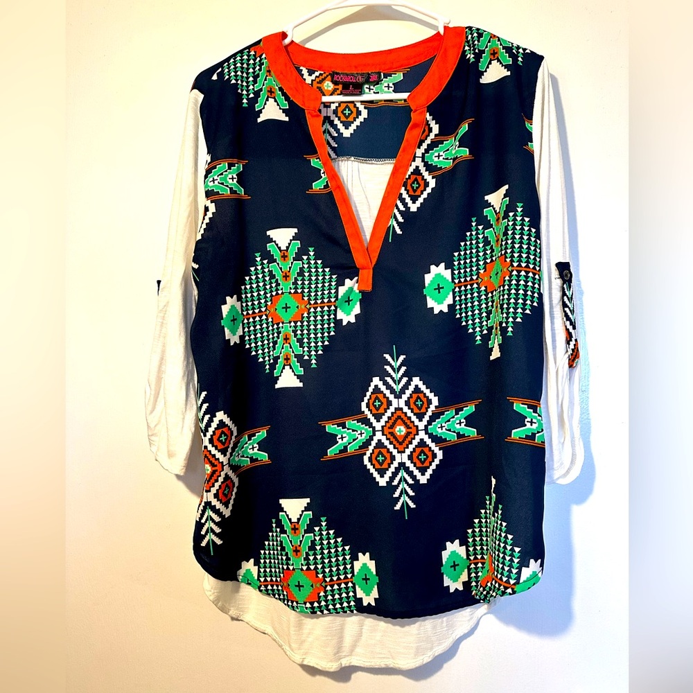 Women’s L Rock&Roll Cowgirl 3/4 sleeve shirt
